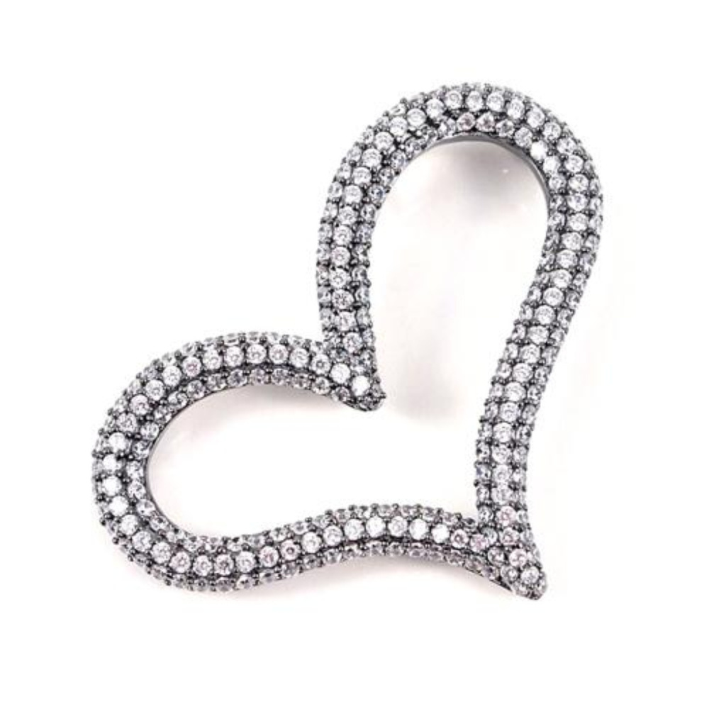 Sterling Silver 3 Row Pave Set Heart Pendant